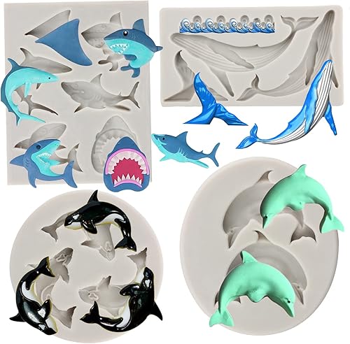 Miniatura 10 de Sijiangmold Molde de silicona para fondant de tiburón oceánico, molde de silicona para delfín, ballena, cola de pez, moldes de chocolate, molde de