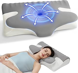 Winthome Nackenkissen Nackenschmerzen Lindern und Vorbeugen, Ergonomisches Kopfkissen Weich Bequem für Tiefschlaf, 0 Kleber, Memory Foam für Rücken, Seite, Bauchlage, Kissenbezug Abnehmbar(Grau)