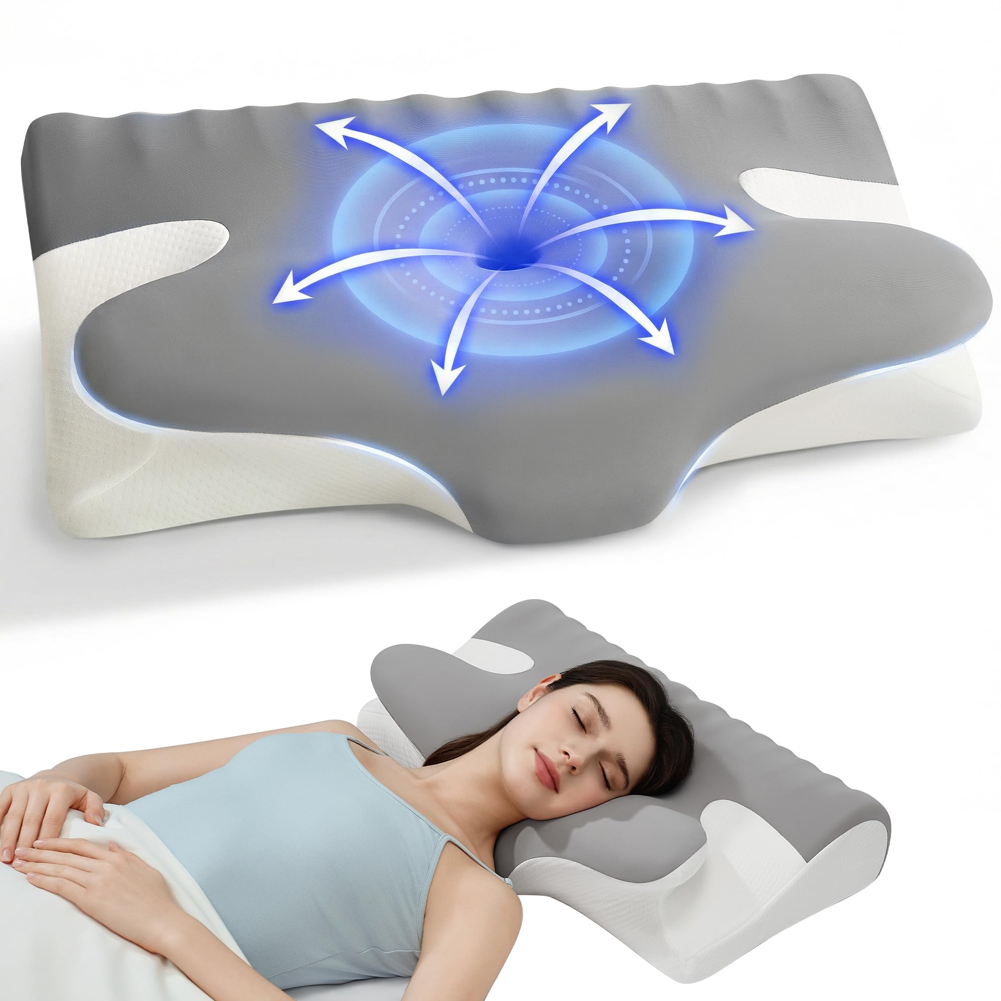 Winthome Memory Foam Pillow for Neck Pain, Restorative Sleep Cervical Pillow, 60D Slow Rebound Ergonomic Pillow with Removable Cover