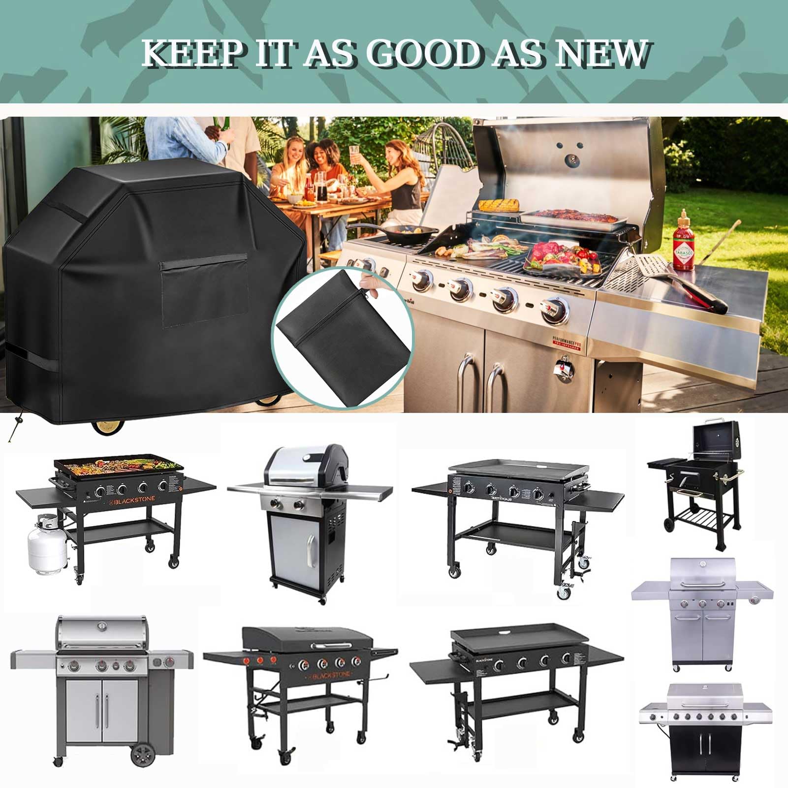 Funda para Barbacoa de 90/120/140/160 cm, Funda Superior para Barbacoa de Gas Weber Genesis Serie 300, Fundas Impermeables para Barbacoas de Exterior 600D para Brinkmann,Plata,122x56x107cm