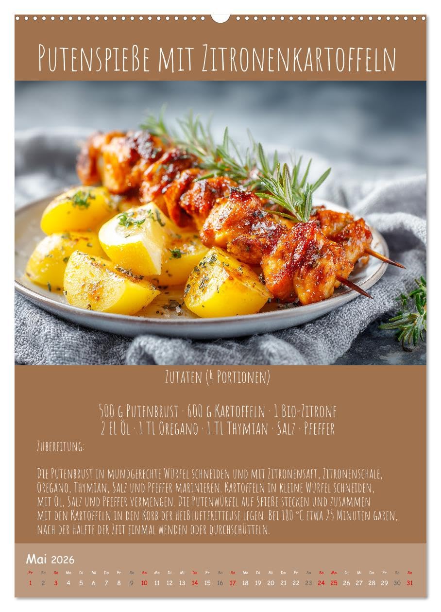 REZEPTE - Kochen in der Heißluftfritteuse (Wandkalender 2026 DIN A2 hoch), CALVENDO Monatskalender: Kalender mit Heißluftfritteuse-Rezepten: Schnell ... ein kleines Kochbuch. (CALVENDO Lifestyle)