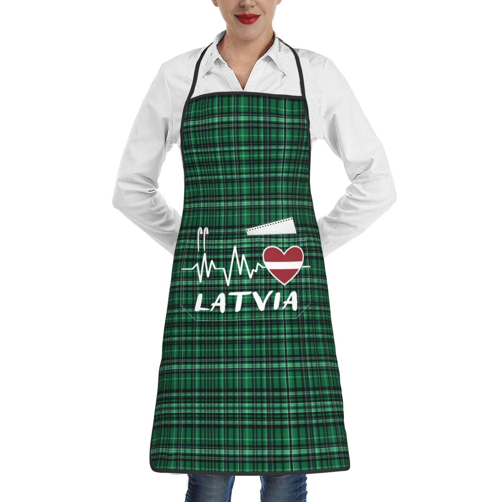 nopicsn Latvia Heartbeat Apron for cooking with Pockets Women Men Kitchen Chef Funny Aprons