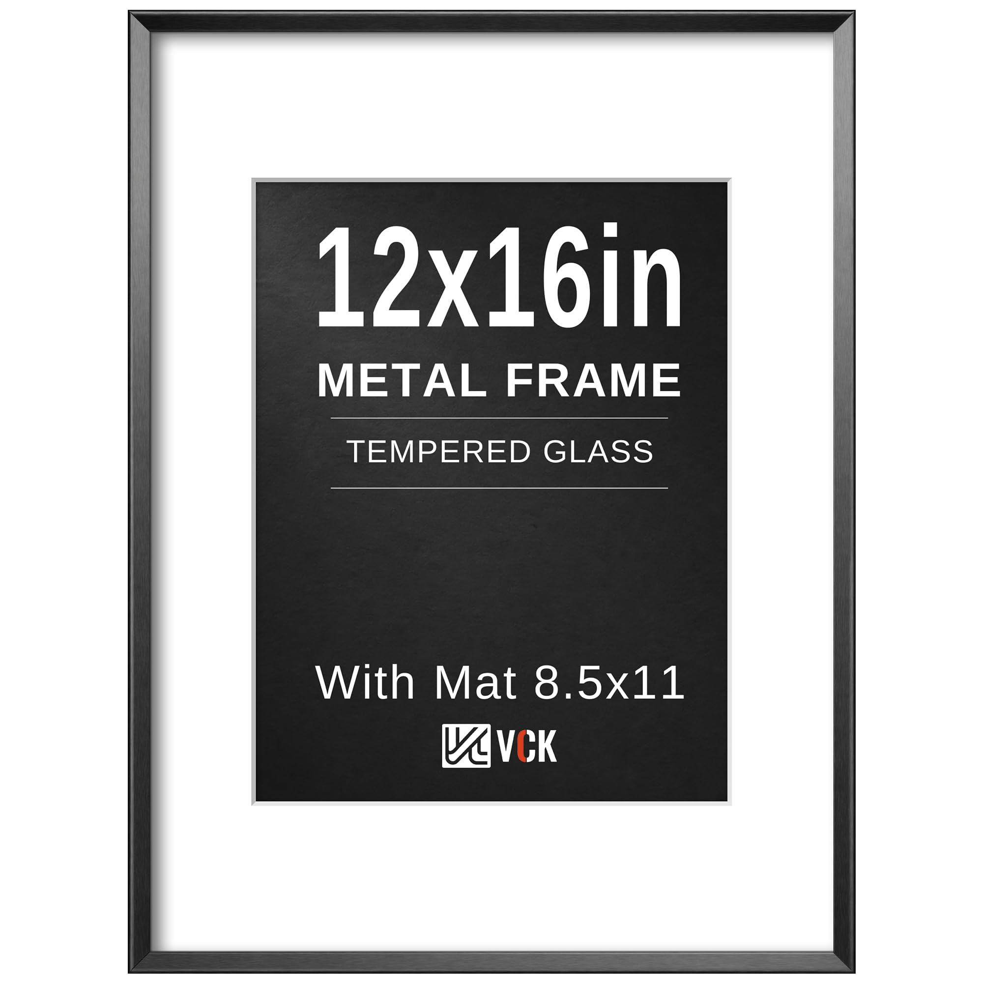 VCK 12x16 Black Aluminum Picture Frame with Mat for 8.5x11 or Without Mat for 12x16, Metal Poster Frame Tempered Glass Wall Gallery Display 1 Pack