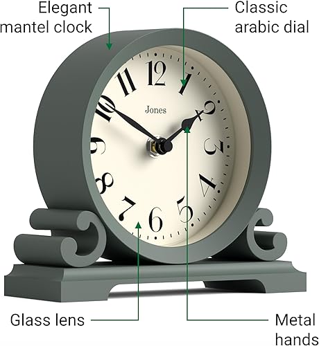 Miniatura 6 de JONES CLOCKS Saloon - Reloj de repisa  Diseño tradicional de doble desplazamiento  Verde  Estilo clásico contemporáneo para escritorio, mesa,