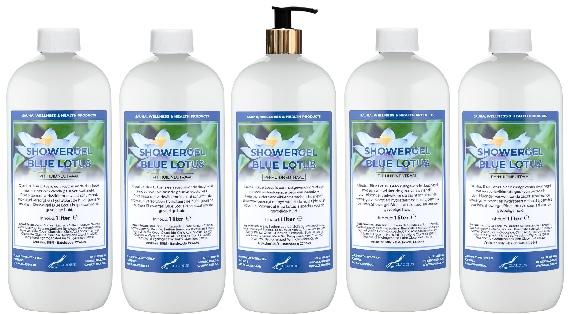 Duschgel Blue Lotus 5 x 1 Liter mit goldener Pumpe