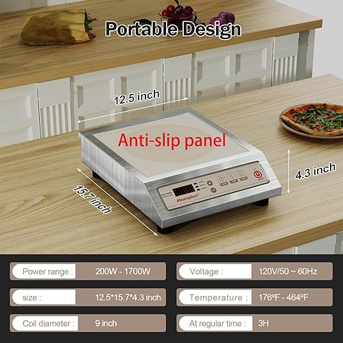Miniatura 2 de Abangdun Cocina de inducción comercial, quemadores de inducción de encimera de 9 pulgadas, placa de cocción de inducción de bobina de 1700 W120 V,