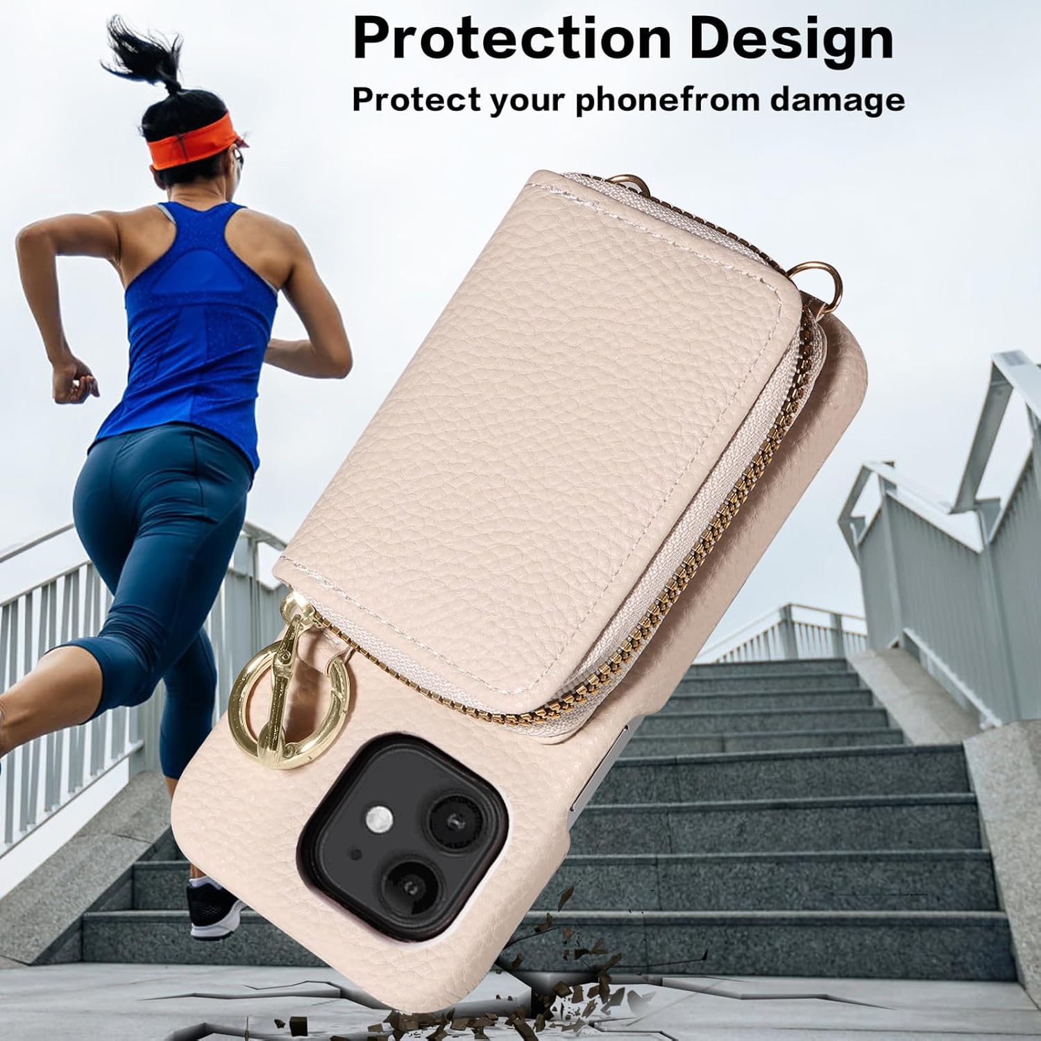 Wallet Case for iPhone 12 Mini 5.4 with Shoulder Strap Ring Buckle, Luxury PU Leather Zipper Flip Organ Purse, Card Holder Stand Cell Phone Cover for iPhone12mini 5G i 12s iPhone12 12mini White