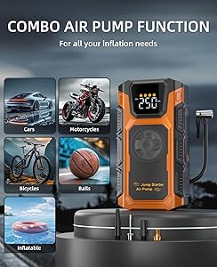 Jump Starter with Air Compressor, 5500A Car Battery Charger Power Jump Box Start 12V Vehicles(Up to 9.0L Gas&7.5L Diesel Engines) Portable Car Booster Jumper Pack Combo150 PSI Tire Inflator