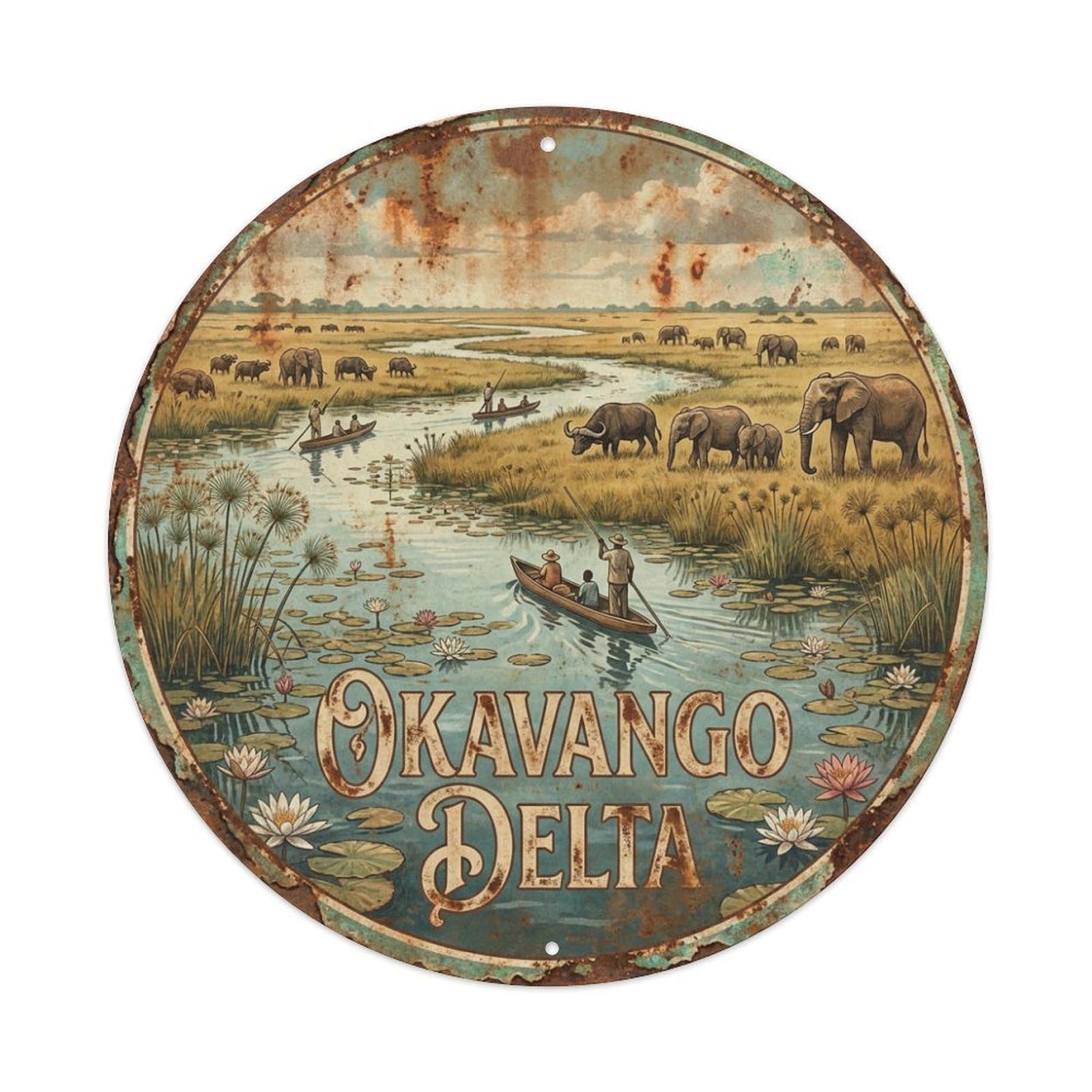 Botswana Vintage Travel Okavango Delta Metal Tin Sign