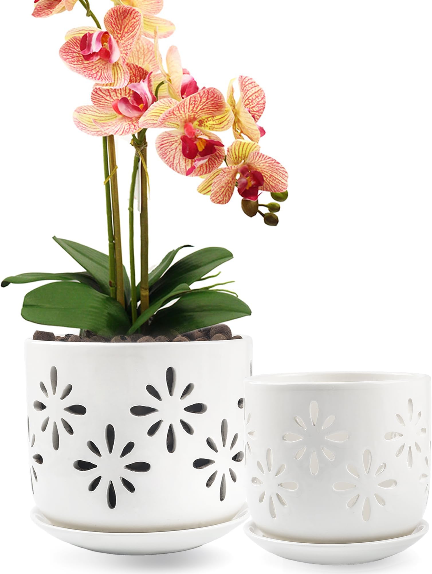 COLOAPT Orchid Pot with Holes, 5+6Inch Ceramic Plant Pots