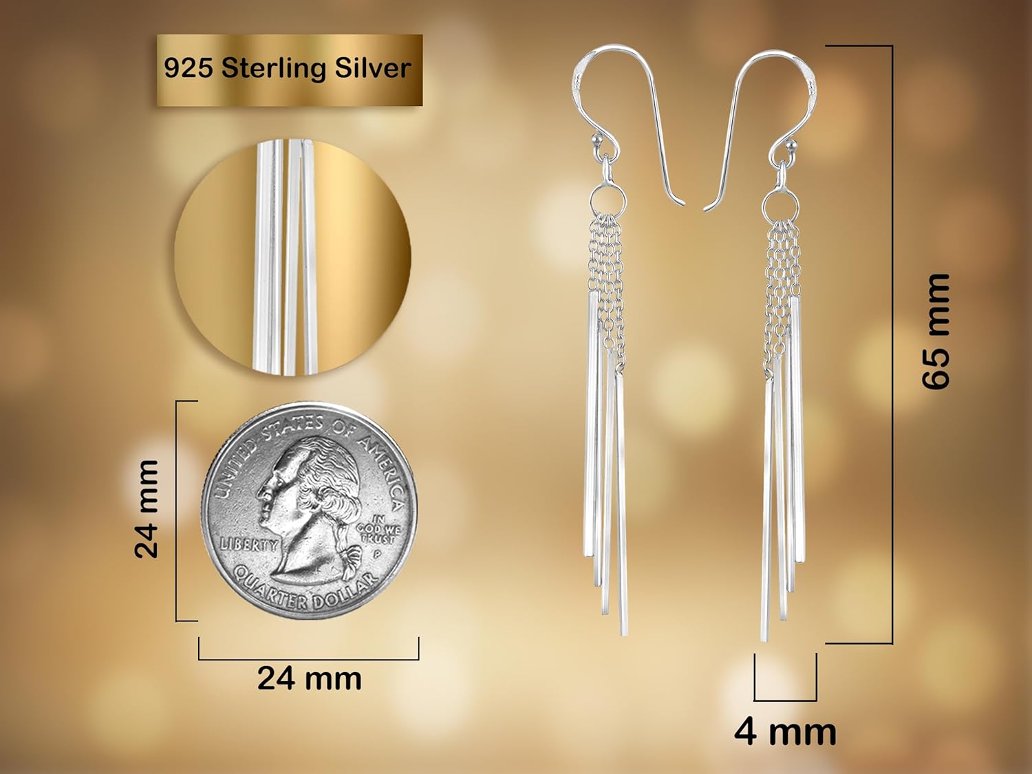 AeraVida 925 Sterling Silver Trendy Stranded Stick Drop Dangle Earrings | Minimalist Boho Chic Jewelry for Women | Unique Silver Stick Earrings | Summer Earrings