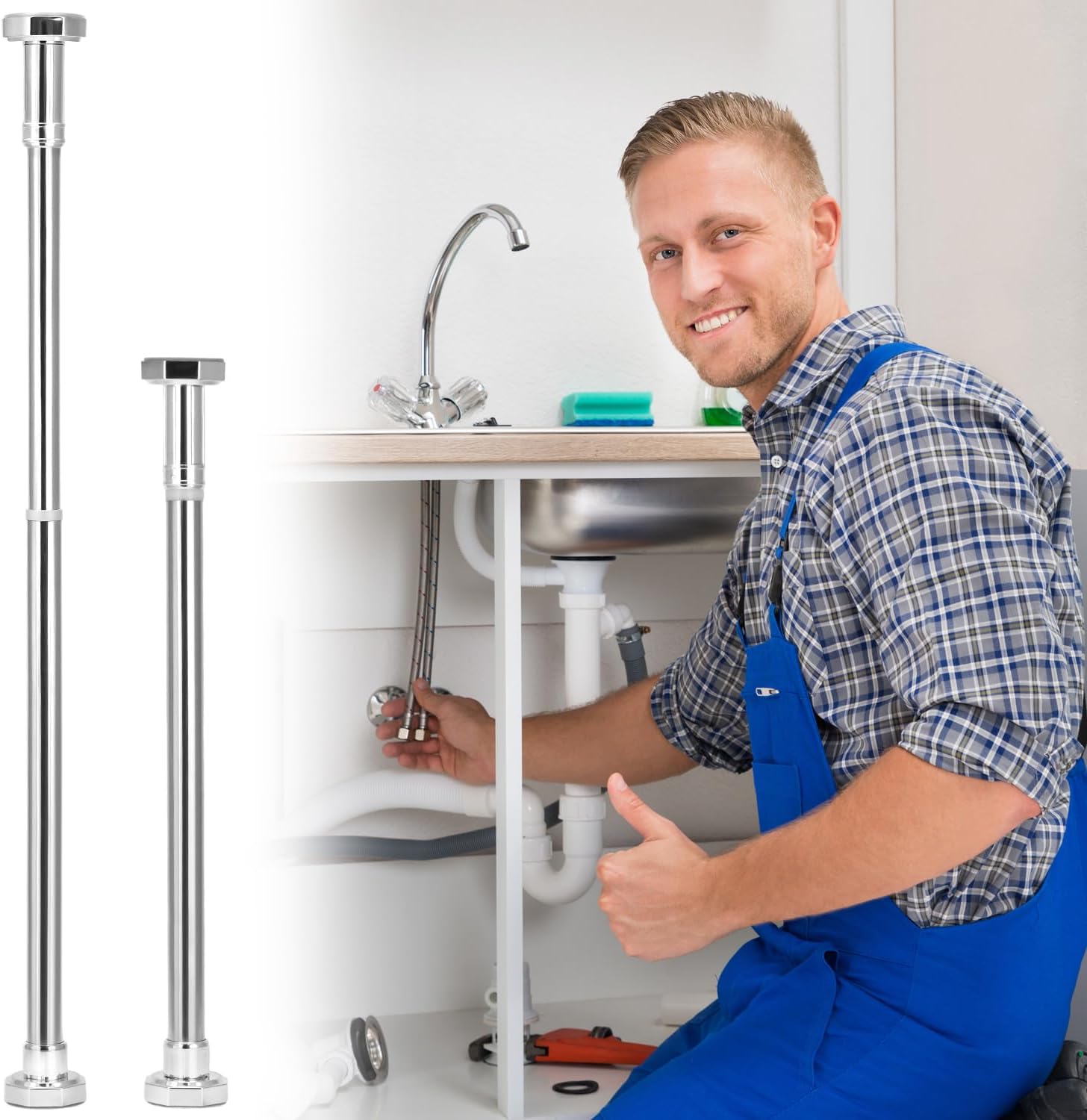 QWORK Undermount Sink Brackets, 2 Pack Adjustable Stainless Steel Undermount Sink Support Legs (19.7-31.5), for Kitchen Sink