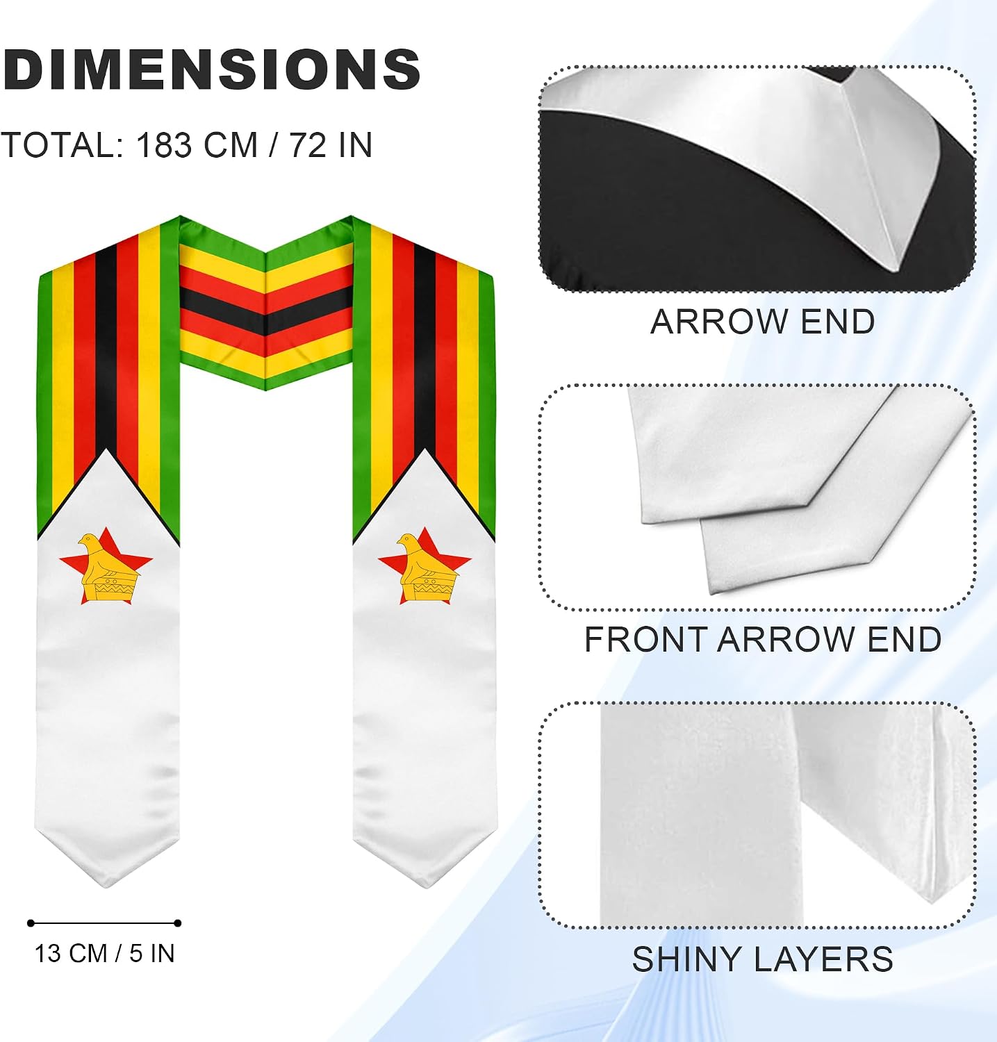 National Flag Graduation Stole Sash Study Abroad Students Graduation V Shape Stole 72" Long