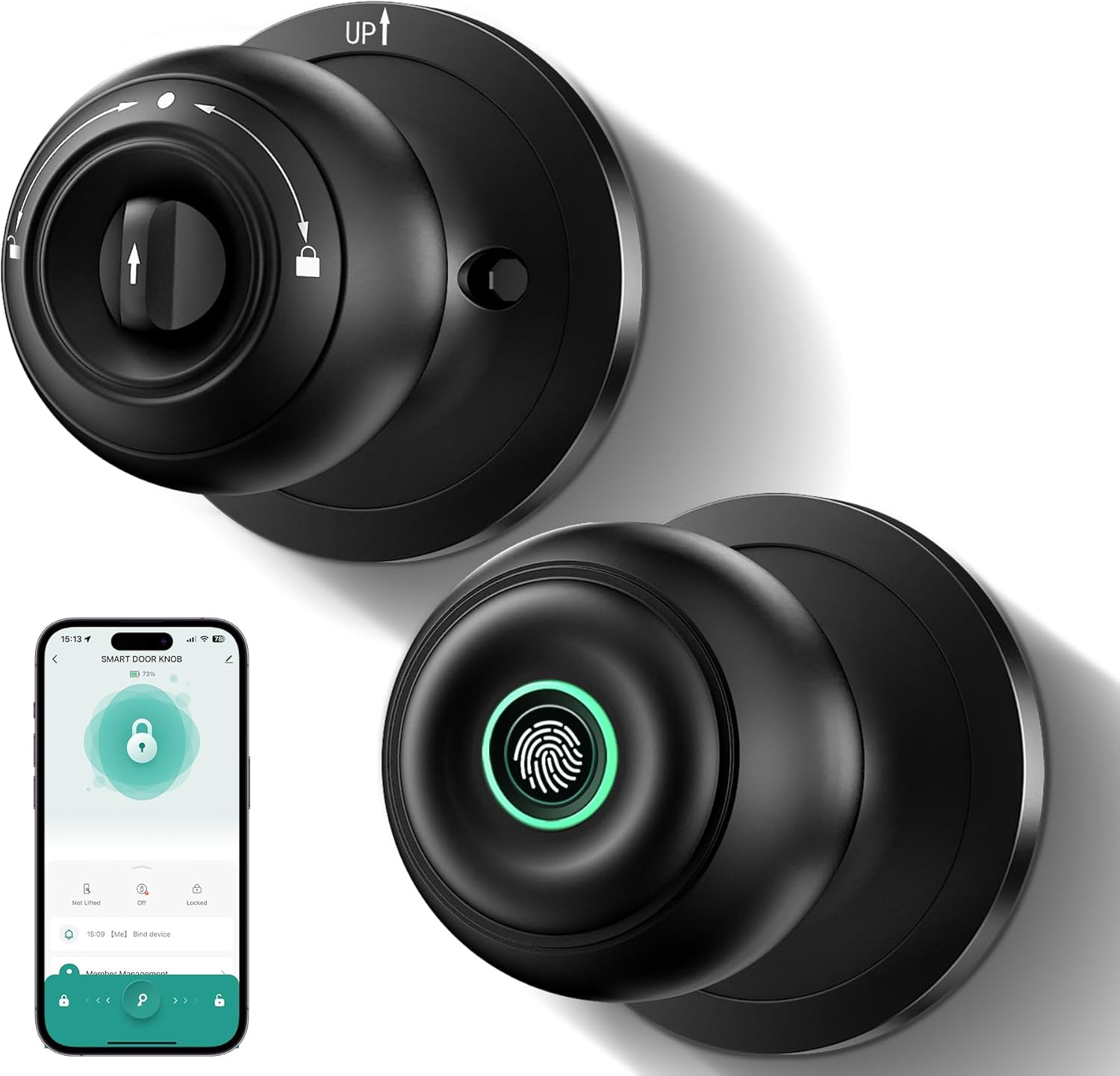 Fingerprint Door Lock with App, Smart Door Knob & Keyless Entry Door Lock, Biometric Door Locks Auto Lock, Smart Lock Door Knobs – Door Locks for Bedrooms, Front Door, Apartment, Garage, Office, Home
