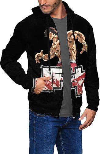 Miniatura 3 de Karfri Anime Baki The Grappler Hanma Baki Boy'S Hoodie Fashion Full Zip Pullover Long Sleeve Sweatshirt
