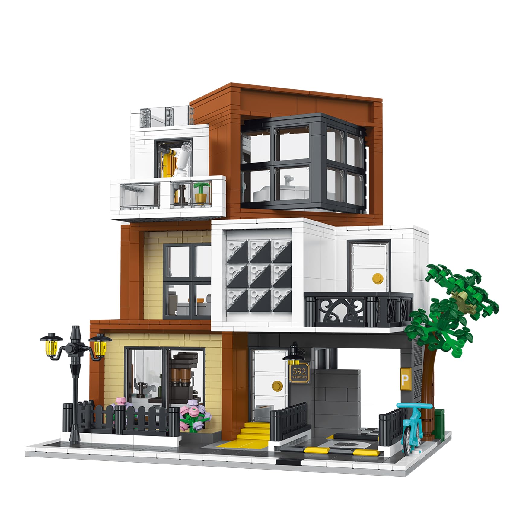 Geniteen House Building Block Set, 1399 PCS City Apartment Architecture Kit Creative Street View MOC Model Modern House DIY Toy for Adults Teens