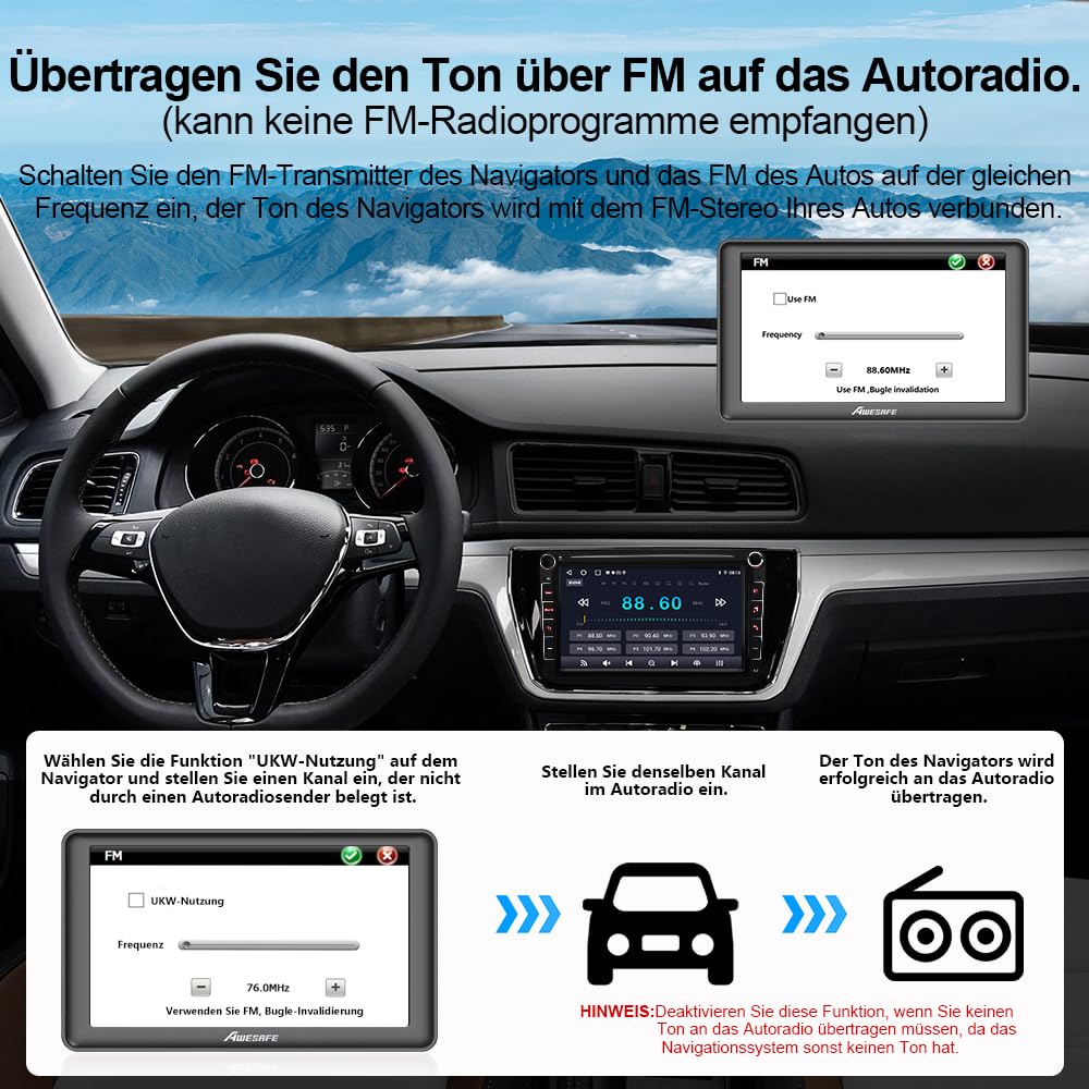 AWESAFE 7 Zoll Bluetooth Navigationsgerät für Auto und LKW – Europa 2024 Karten mit Lebenslangen Updates
