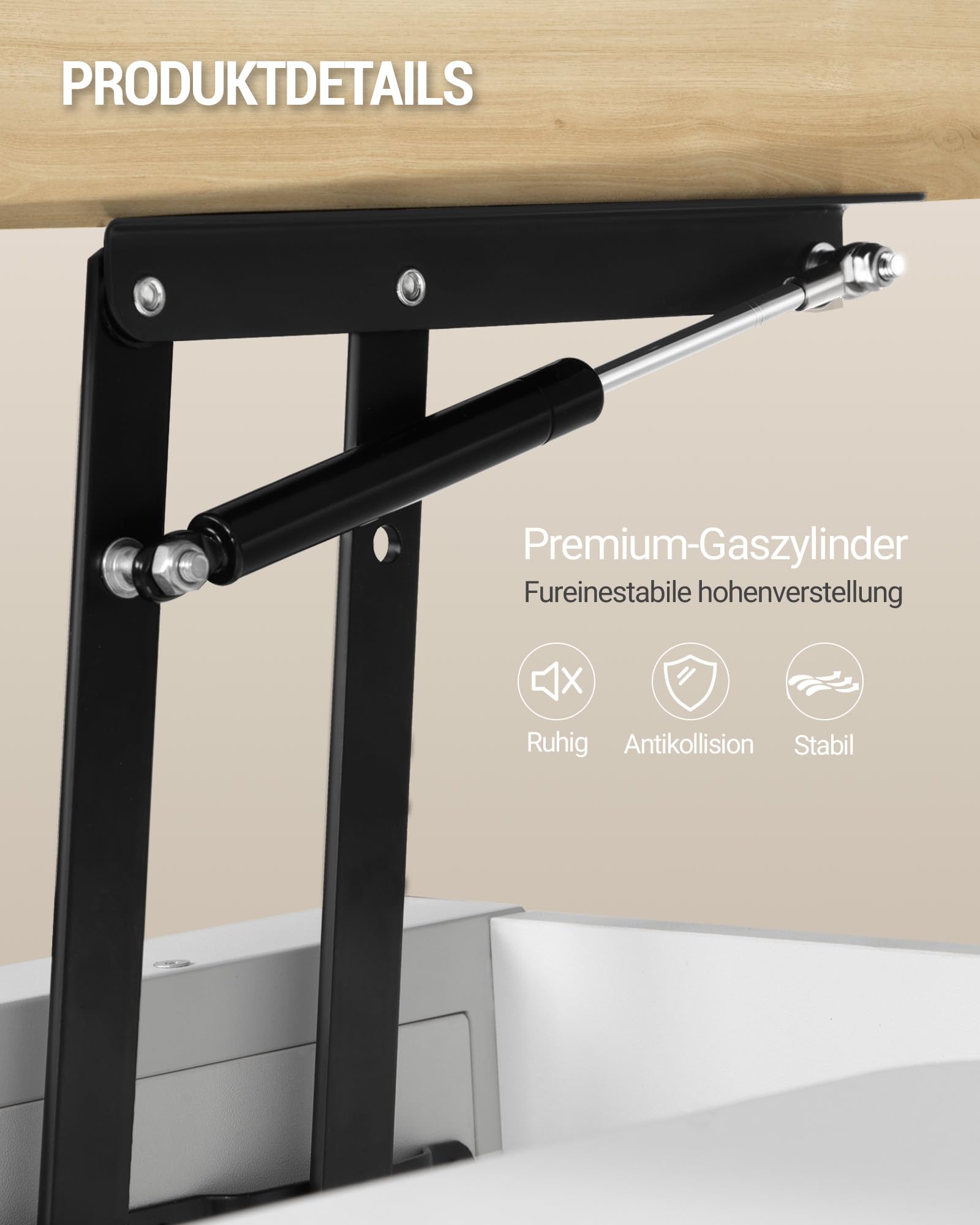 Hzuaneri Couchtisch, Höhenverstellbarer Wohnzimmertisch mit 3 Schubladen und 2 Fächer, 50 × 100 × 45 cm, Kaffeetisch Fach Umwandelbar in Esstisch, für Wohnzimmer, Homeoffice, Weiß-Eichefarben CT22231W