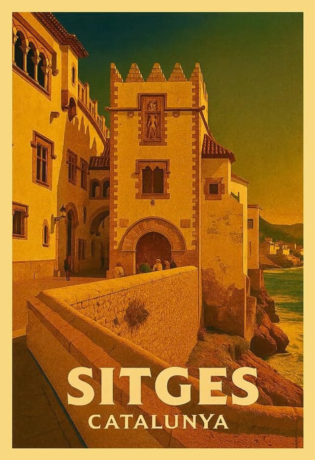 Póster de Sitges vintage con impresión artística de alta calidad del Palacio Maricel