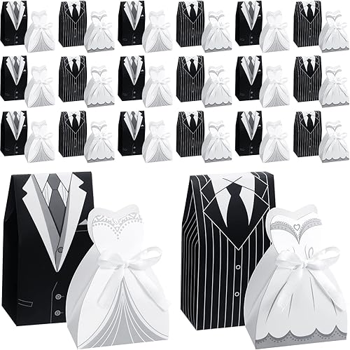 100 cajas de regalo de boda para fiesta, vestido de esmoquin de caramelo, caja de regalo creativa, vintage, bolsas de regalo a granel con cinta para