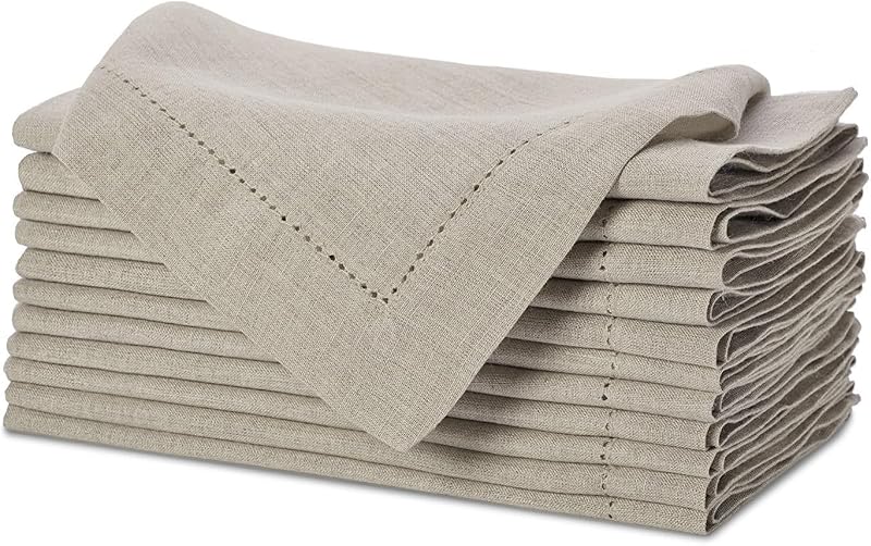 Servilletas SweetNeedle de lino 100% puro con vainica natural, 20 x 20 pulgadas | Paquete de 12 | Lino europeo lavable, duradero y reutilizable. Cenas de lujo para Navidad, Año Nuevo, Bodas, Restaurante, Fiesta