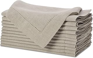 Servilletas SweetNeedle de lino 100% puro con vainica natural, 20 x 20 pulgadas | Paquete de 12 | Lino europeo lavable, duradero y reutilizable. Cenas de lujo para Navidad, Año Nuevo, Bodas, Restaurante, Fiesta