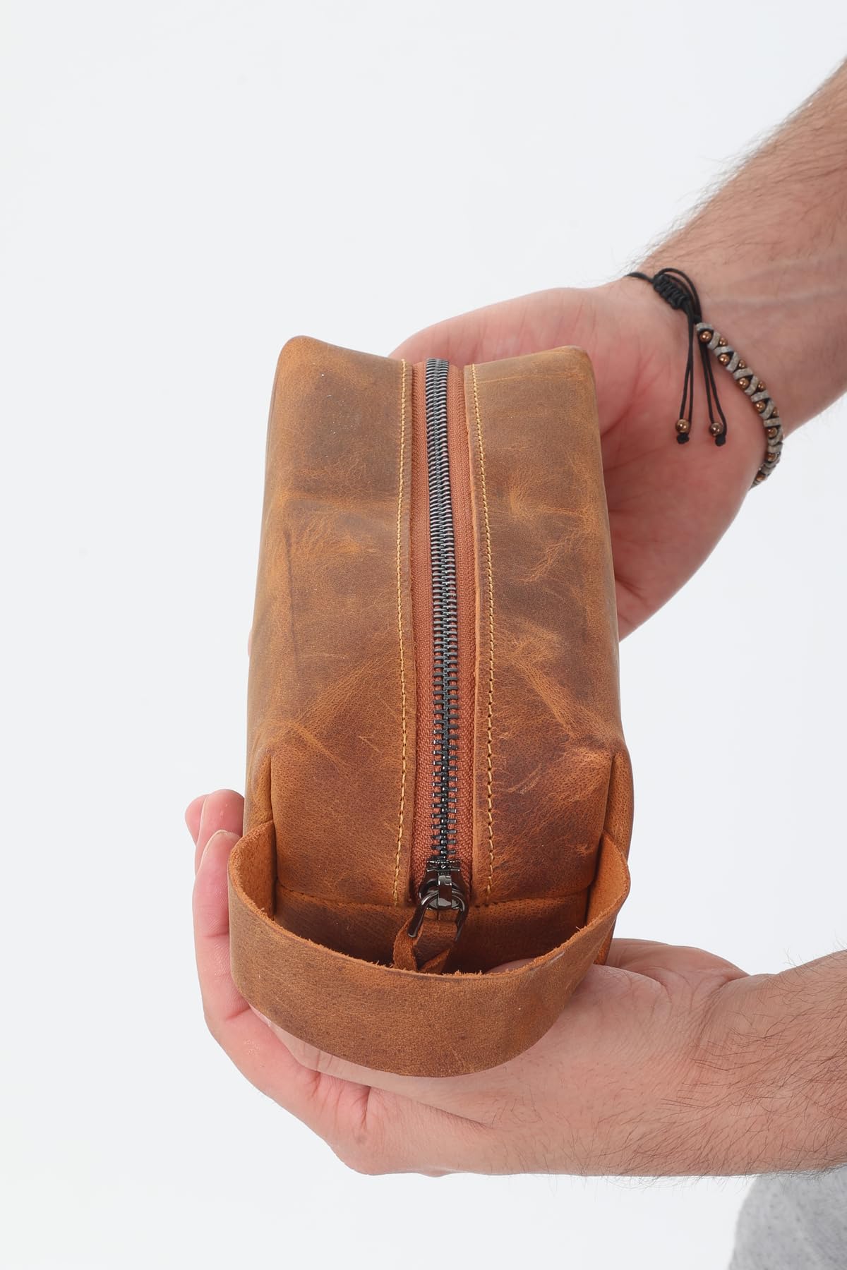 Erzeno Erkek Hakiki Deri Portföy Clutch Traş Bakım Kozmetik Çantası ve Günlük El Çantası Dopp Kit Taba