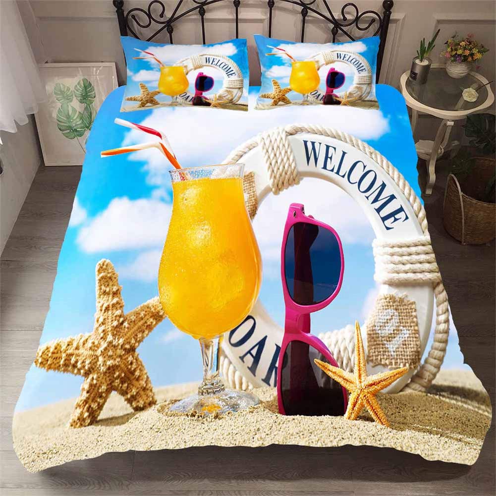 Ropa de cama microfibra suave con estampado de estrella de mar y funda de edredón 3D 150x200