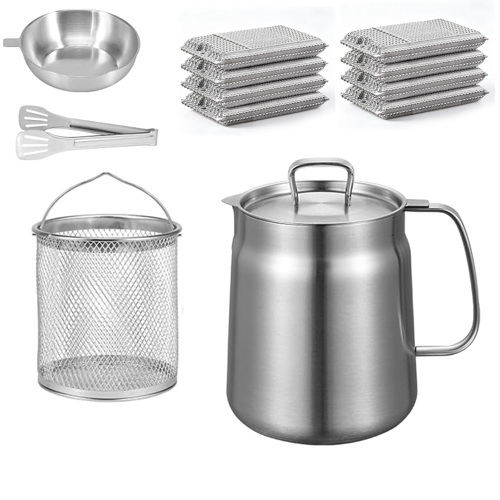 Olla freidora de acero inoxidable 304 con cesta, colador de aceite y clip. (1,5L)