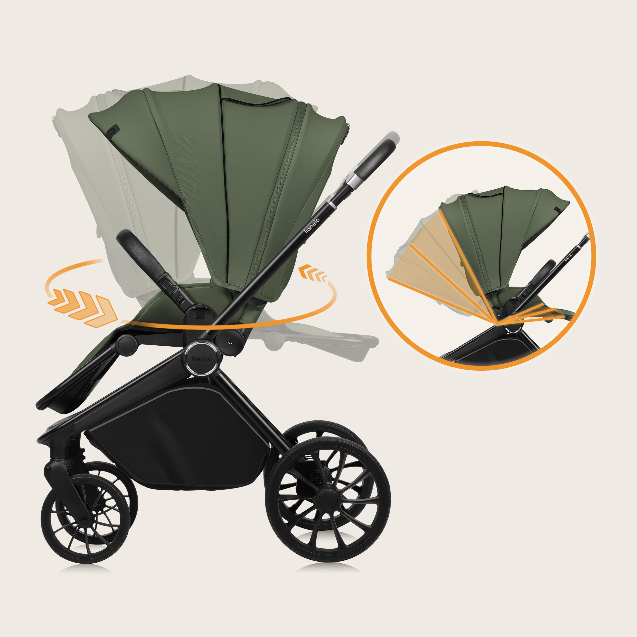 LIONELO MIKA PLUS Poussette Poussette Enfant 6-48 Mois jusqu'à 22 kg, Dossier et Repose-Pieds Réglables, Amortissement, Roues Rotatives PU 360° Cabine Étanche XXL, UPF50+ | Dossier et repose-pieds réglables, suspension, roues en polyuréthane rotatives à 3