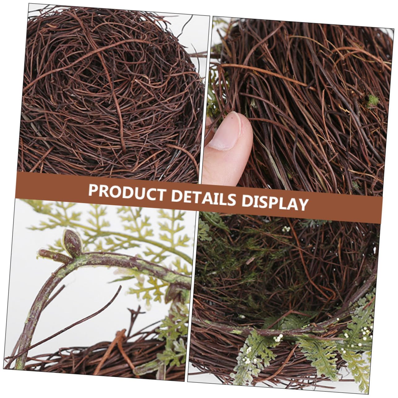 BESPORTBLE 4ensembles Nid Oiseau Rattan Tissé Main Abri Naturel pour Oiseaux Accessoires De Décoration pour Mariage Et Photographie Incluant Un Nid avec Deux Oiseaux Et Œufs Décoratifs