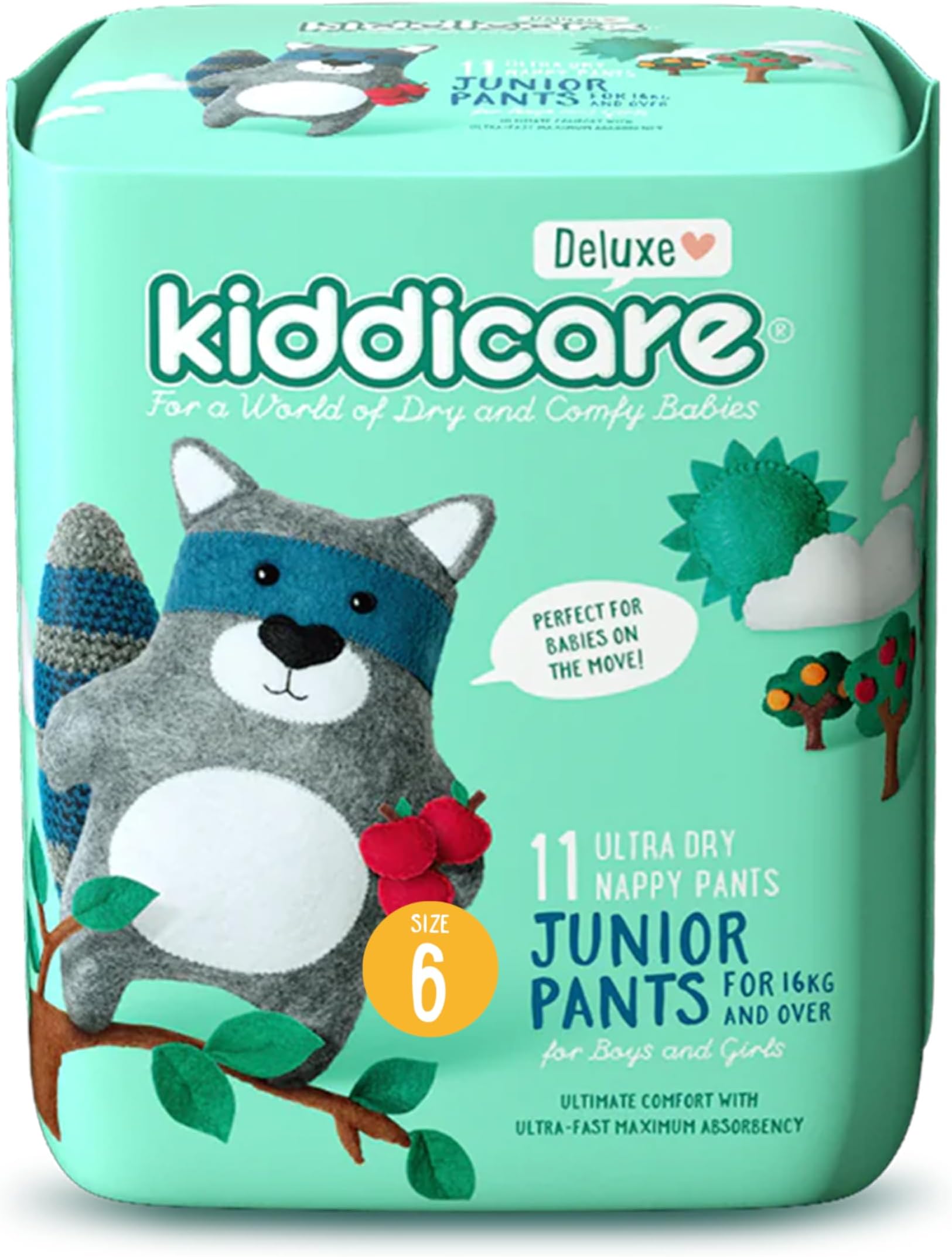Kiddicare Deluxe Nappy Junior Diaper Pants, Size 6, 11 Count, Leakage Protection, 16+ kg, Anti Rash, 12 Hours Absorption, with Stretchy Sides for Better Fit, Soft, Ultra Fast High Absorb (Pack of 1)