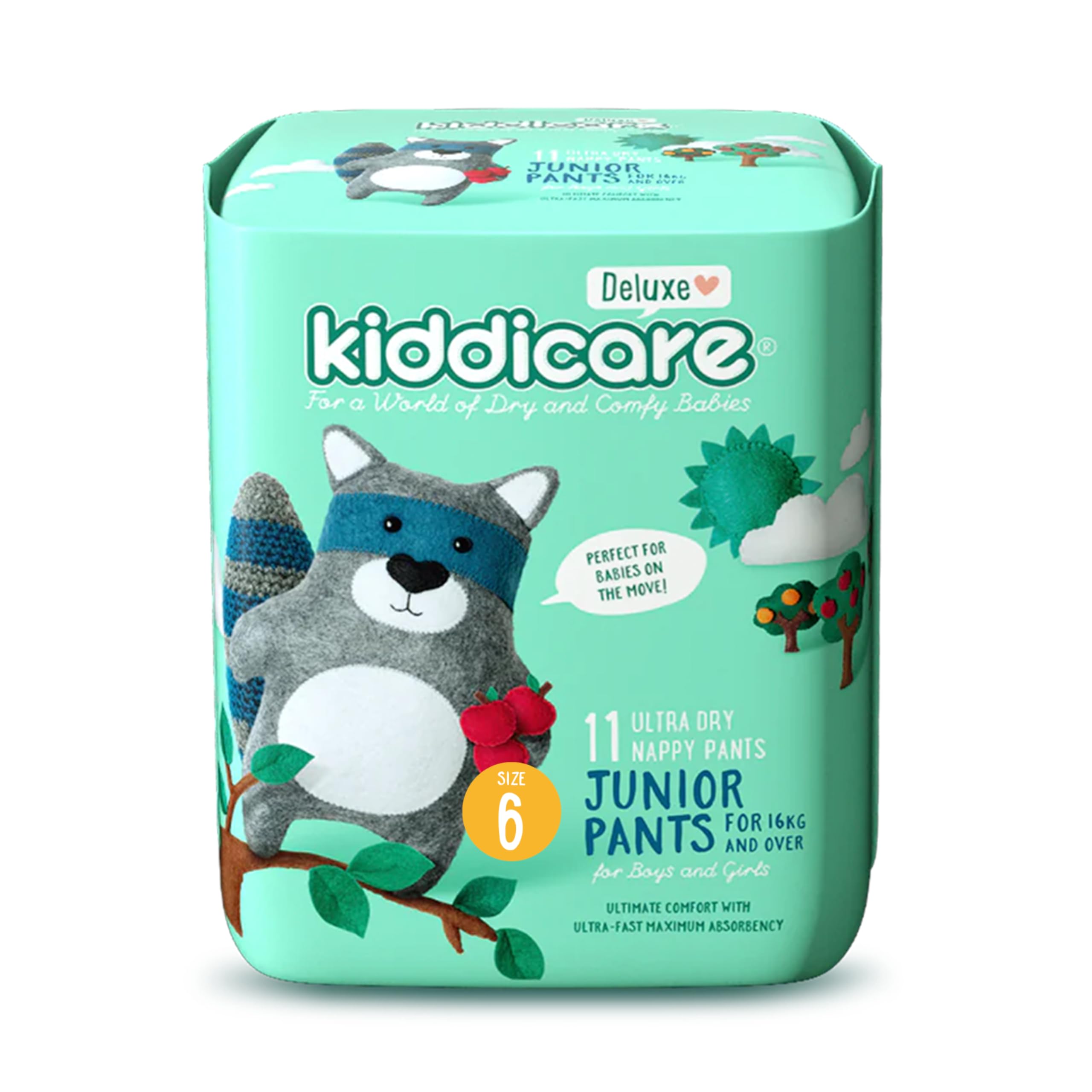Kiddicare Deluxe Nappy Junior Diaper Pants, Size 6, 11 Count, Leakage Protection, 16+ kg, Anti Rash, 12 Hours Absorption, with Stretchy Sides for Better Fit, Soft, Ultra Fast High Absorb (Pack of 1)