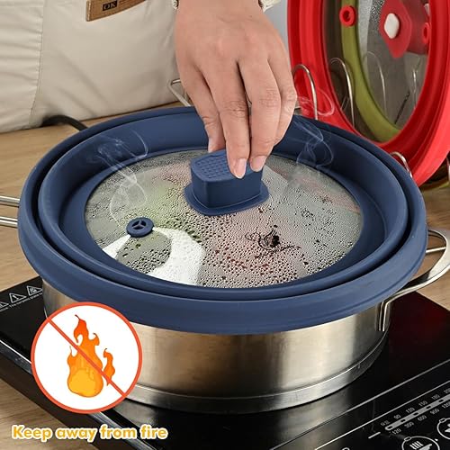 Miniatura 6 de Cubierta protectora de vidrio para microondas con silicona plegable para placa de olla de alimentos, 9.8 pulgadas, azul oscuro