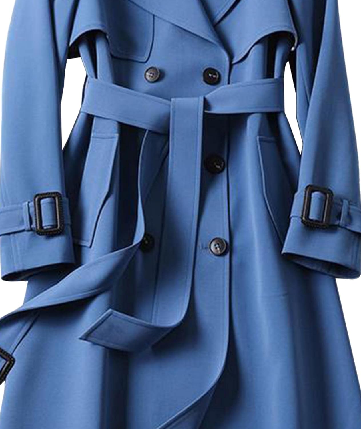 SOMTHRON Women's Double Breasted Long Trench Coat Belted Notch Lapel Overcoat Windproof Classic Outerwear - Image 5