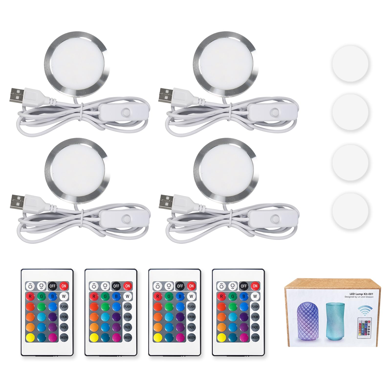 Kit de 4 lámparas LED 001 de 16 colores para impresión 3D Bambu Lab, control remoto RGB, kit de luz LED DIY – Barra de luz para monitor para Bambu Lab Makerworld/Anycubic/Makeronline, alimentado por