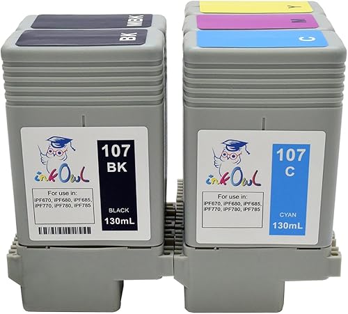 Miniatura 2 de InkOwl Cartucho de tinta de repuesto compatible para impresoras Canon PFI-107 (4.4 fl oz, 5 unidades) - iPF670, iPF680, iPF685, iPF770, iPF780,