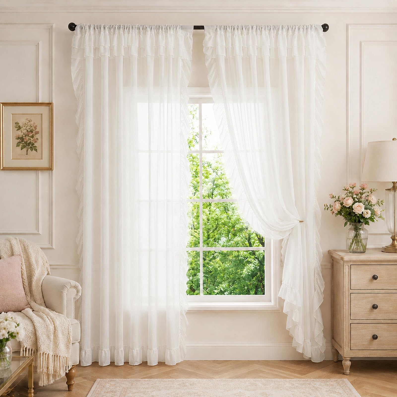 Sswh White Voile Curtain, Rod Pocket Sheer Curtains For Bedroom, Ruffle Solid Color Voile Net Curtains For Windows Living Room(Size:100x130cm/W 39" X L 51" (2 Panels),Color:white)