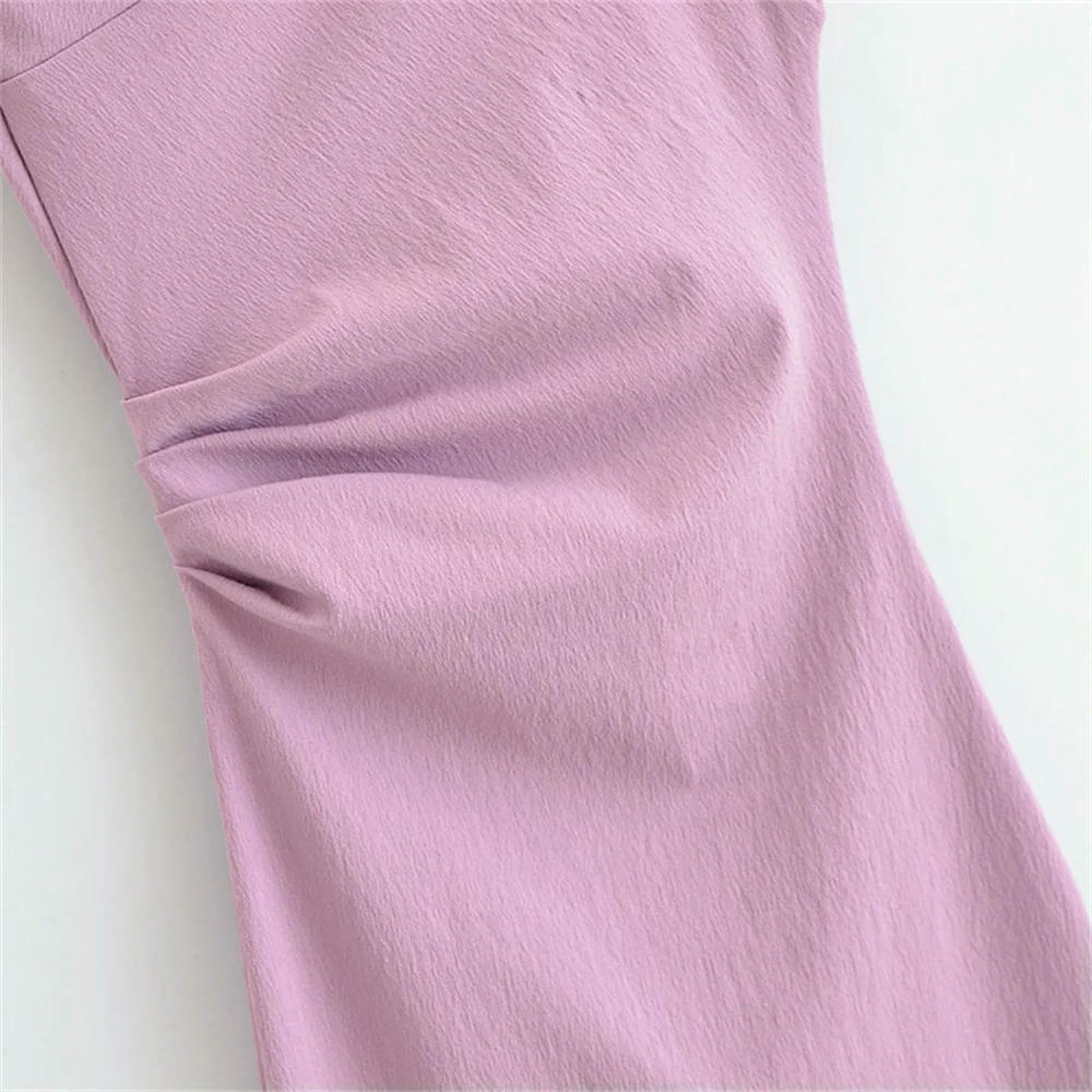 CHENSHI Vestito Donna Elegante Abito Midi Asimmetrico Femminile con Spalline Rugose E Primavera Estate Nuovi Abiti da Casual-Viola Chiaro-XS