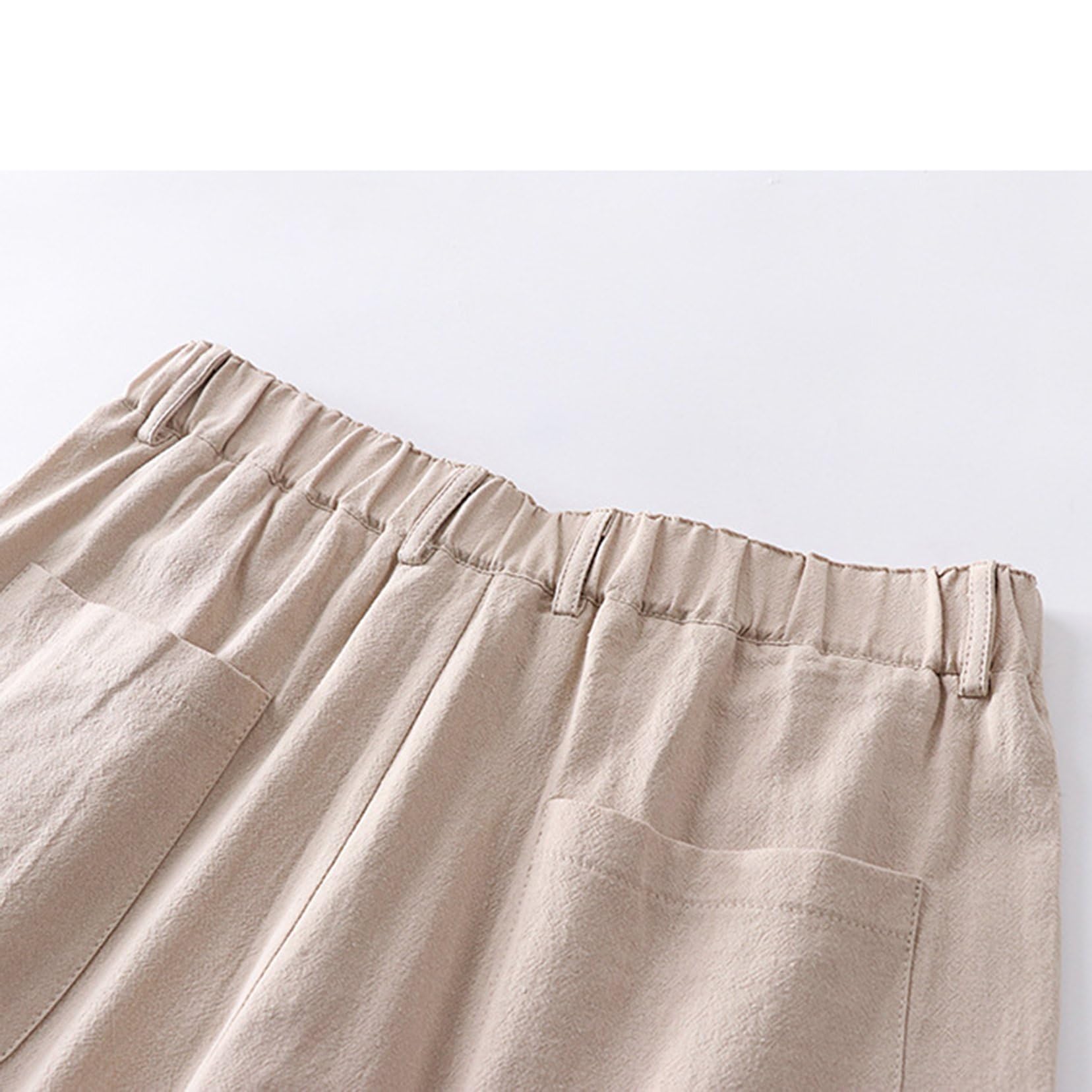 Pantaloni da uomo in lino Pantaloni estivi Pantaloni casual dritti Pantaloni con vita elastica e bottoni per uomini Pantaloni in lino