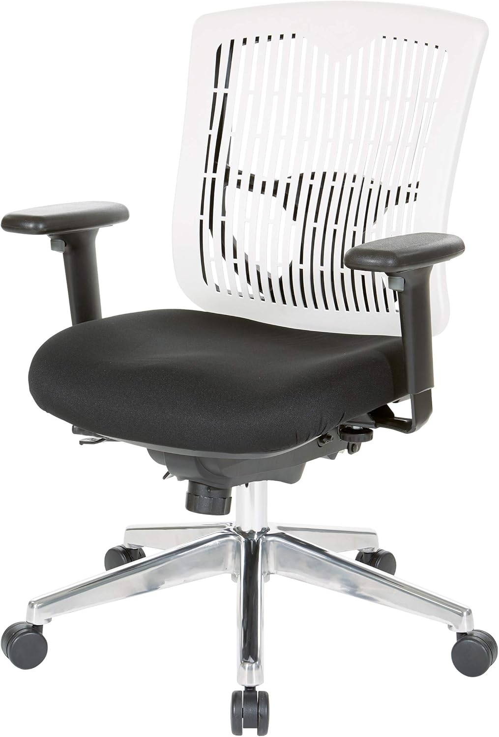 Office Star 978 Series Adjustable Manager's Office Chair with Contoured Plastic Back and Built-in Lumbar Support, White Back