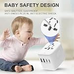 Universal Travel Adapter with USB-C, International Power Plug for EU/UK/US/AU, 5-in-1 Worldwide Charger with 2 USB-A + 2 USB-C Ports, Safety Fuse, Works in 200+ Countries (White)