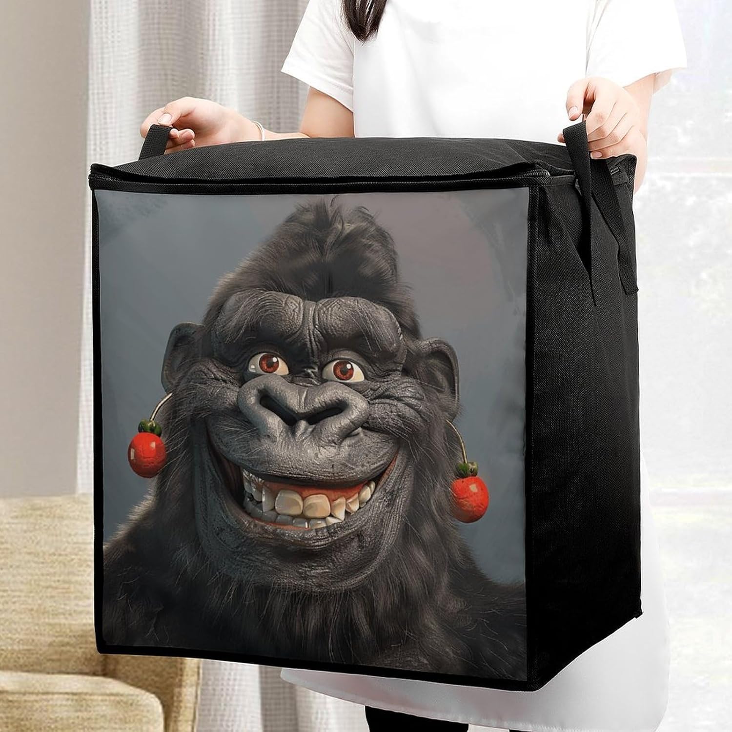 Clothes Storage Bag Personalized Durable Foldable Large Toy Storage Bags with Zipper Moving Bags Luggage Organizer Smiling Gorilla Photo Printed Bags image 5