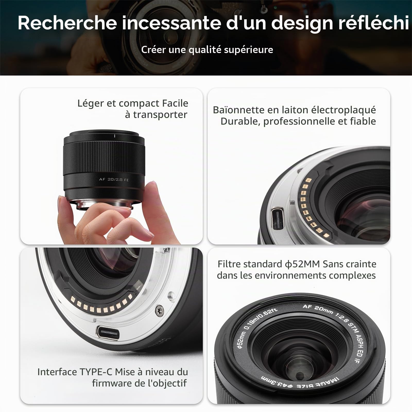 VILTROX 20mm F2.8 FE pour Sony Monture E,AF 20mm f/2.8 E-Mount Objectif