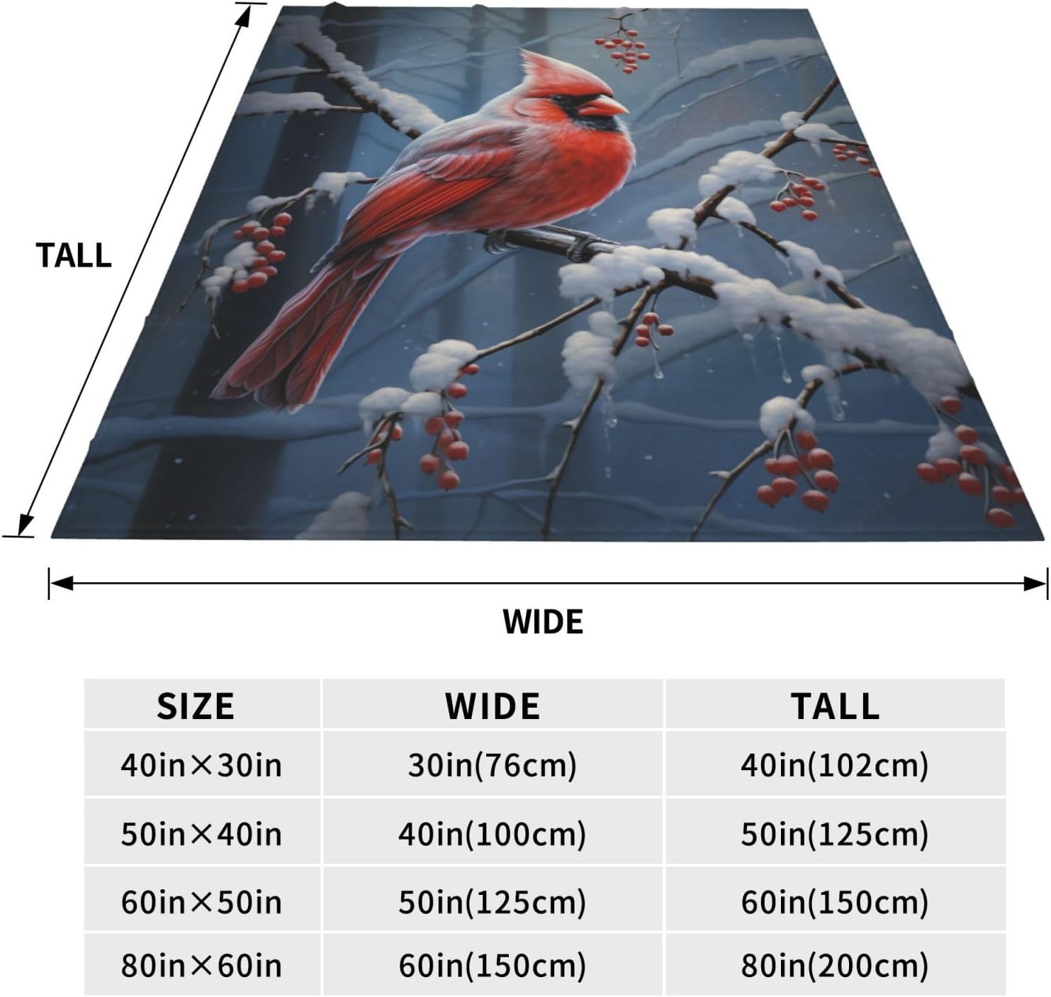 Cardinal Blanket Birds Cardinal Gifts Flannel Throw Blanket Snow Winter Soft Warm Fluffy Plush Lightweight Microfiber for Bed Couch Chair Living Room 60x50 Inch for Adult Kids