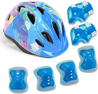 مجموعة خوذة دراجة ووسادات حماية للأطفال، خوذات دراجة للأطفال مع مجموعة معدات رياضية واقية، واقيات للركبة والكوع والمعصم للارتداء عند التزلج وركوب السكوتر من انويي (مقاس 3 - 7 سنوات)