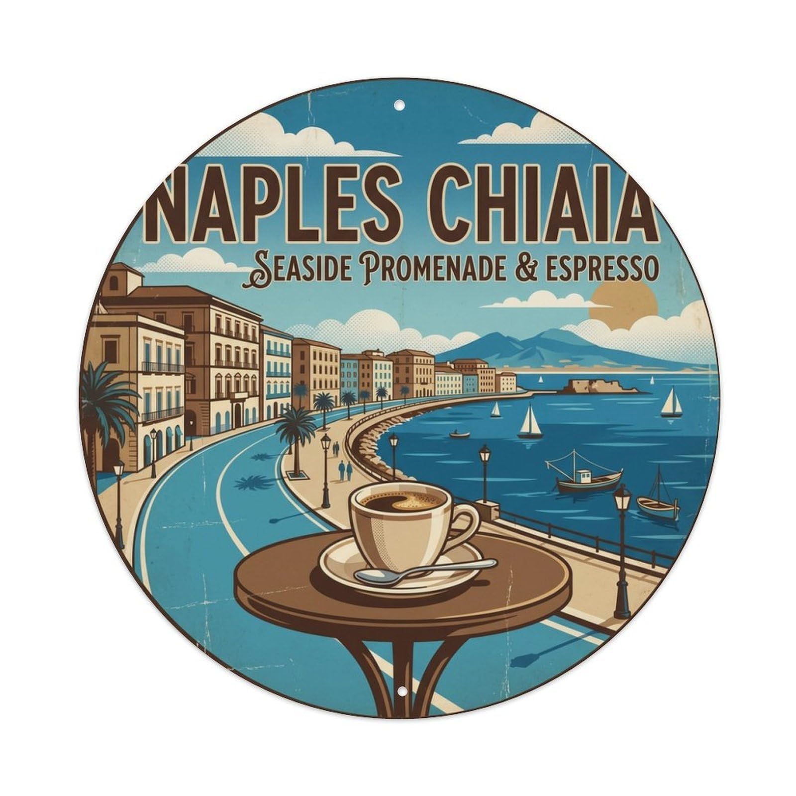 Naples Chiaia Espresso Route Travel Classic Cuisine Metal Tin Sign