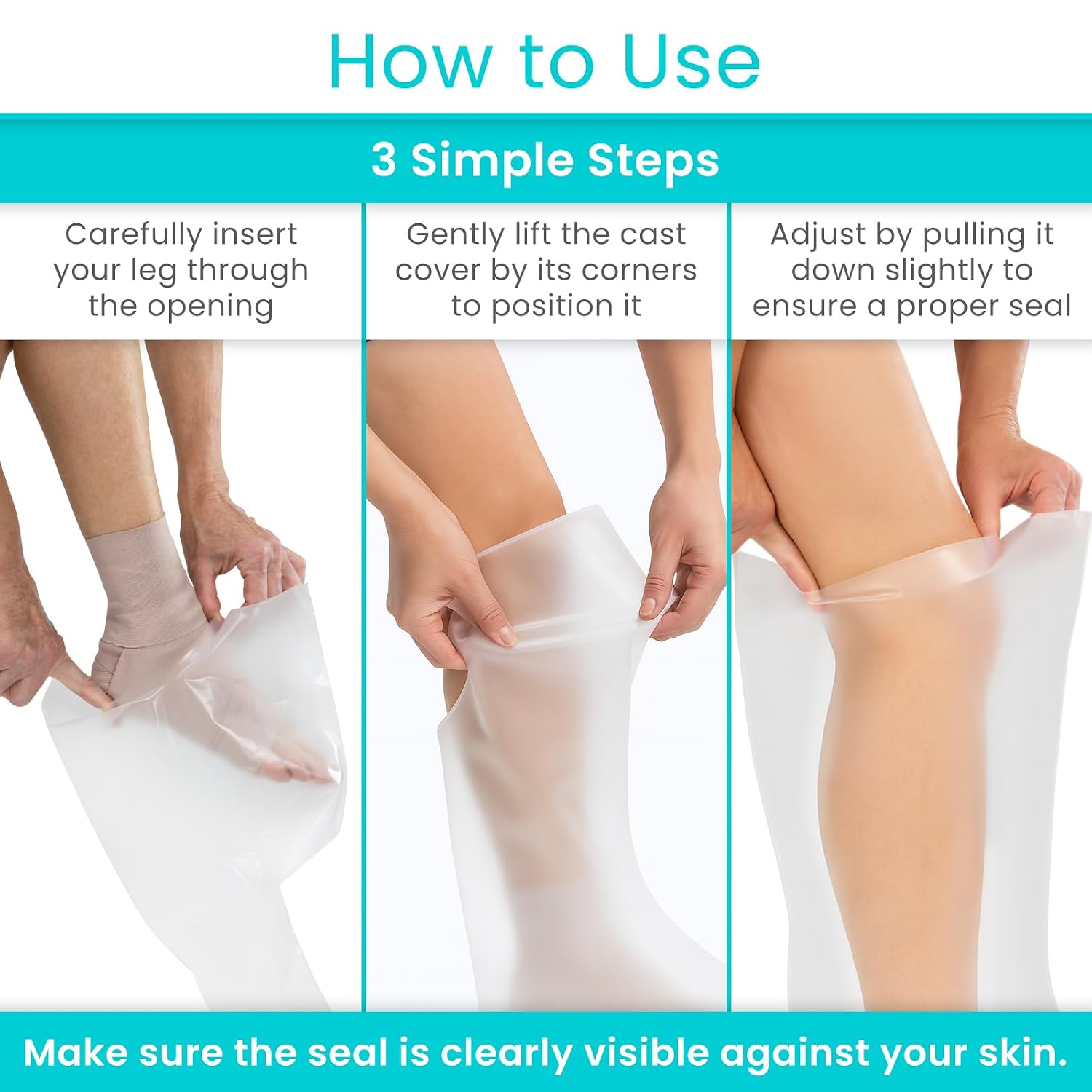 Vive Waterproof Cast Covers for Shower Leg - Adult Cover Bag Cast Protector - Showering Boots for Leg, Foot, Ankle, After Surgery - Watertight & Submersible (Short)