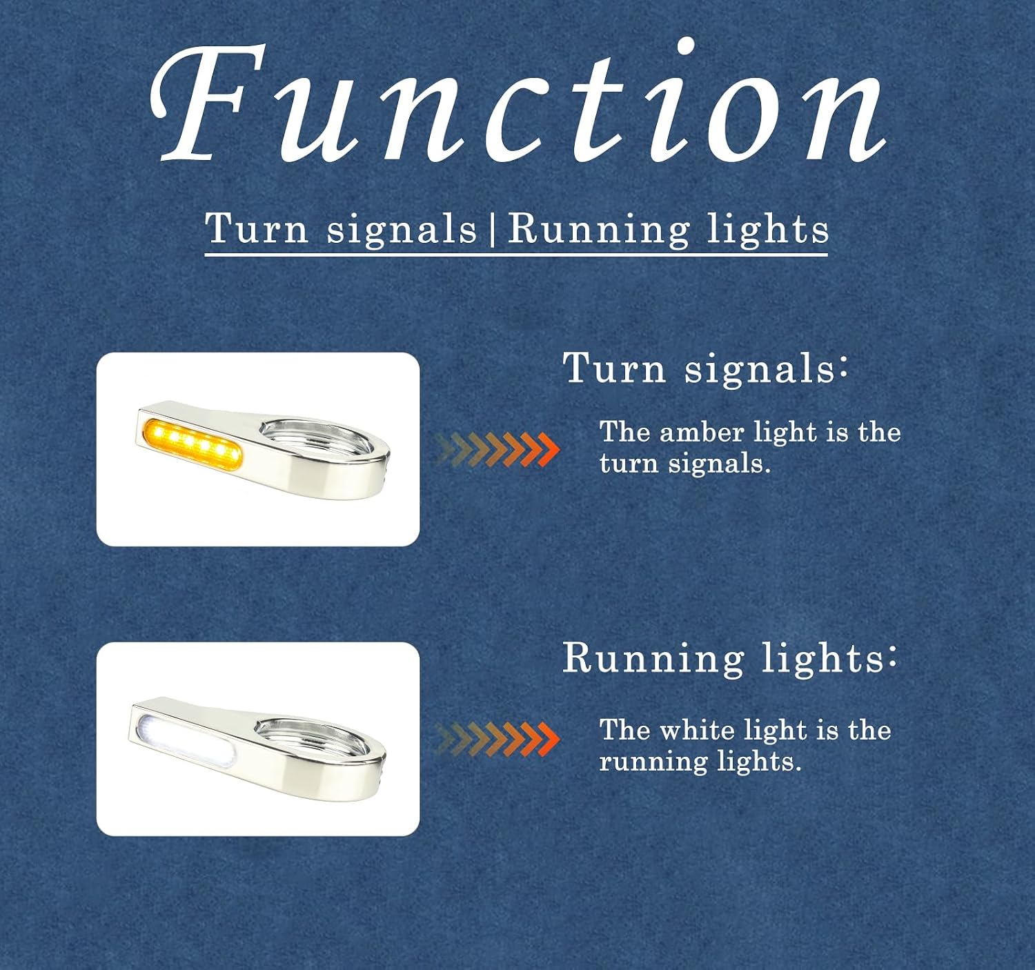 Motorcycle Front Fork LED Turn Signals 41mm Mounting Holes Chrome Universal Running Lights 12V Blinkers Amber Indicators Compatible with Harley Dyna Honda Kawasaki Yamaha Suzuki