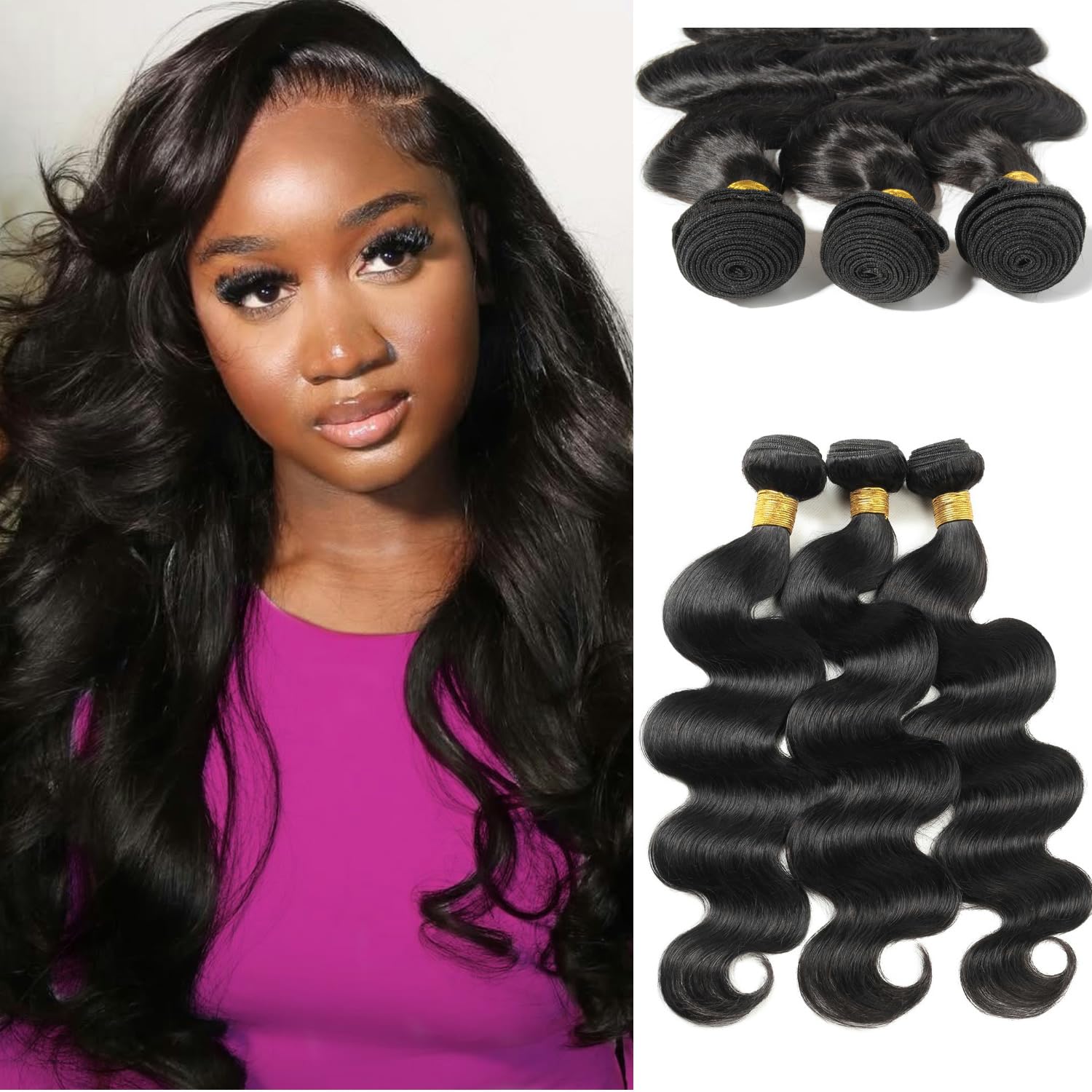 12A Human Hair Bundles 16 18 20 Inch Body Wave Bundles Human Hair 100% Unprocessed Brazilian Virgin Weave Bundles 3 Bundle Real Natural Black Wavy